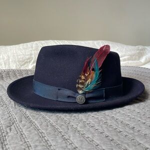 Goorin Bros Navy Felt Fedora with feathers